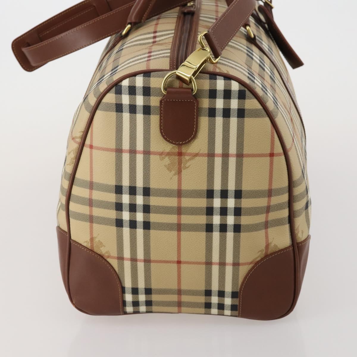 Burberrys Nova Check Boston Bag PVC 2way Beige Gold Auth 200540V