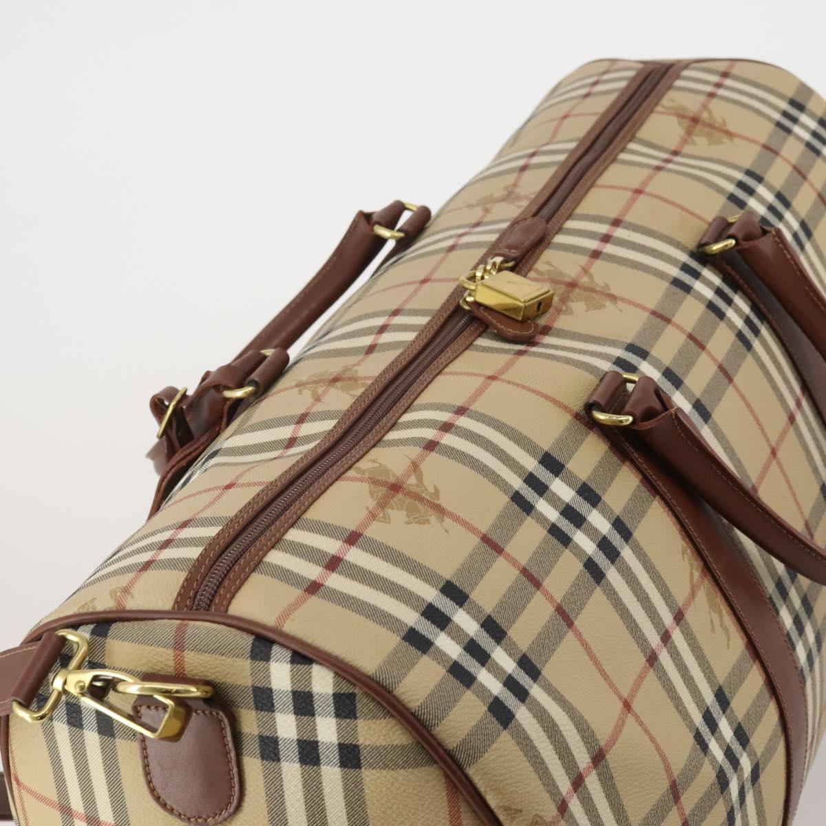 Burberrys Nova Check Boston Bag PVC 2way Beige Gold Auth 200540V