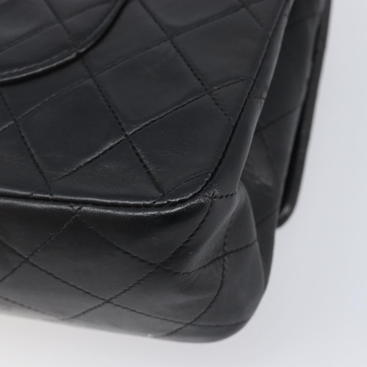 CHANEL Chain Matelasse 25 Shoulder Bag Lamb Skin Black Gold CC Auth 200542SAM