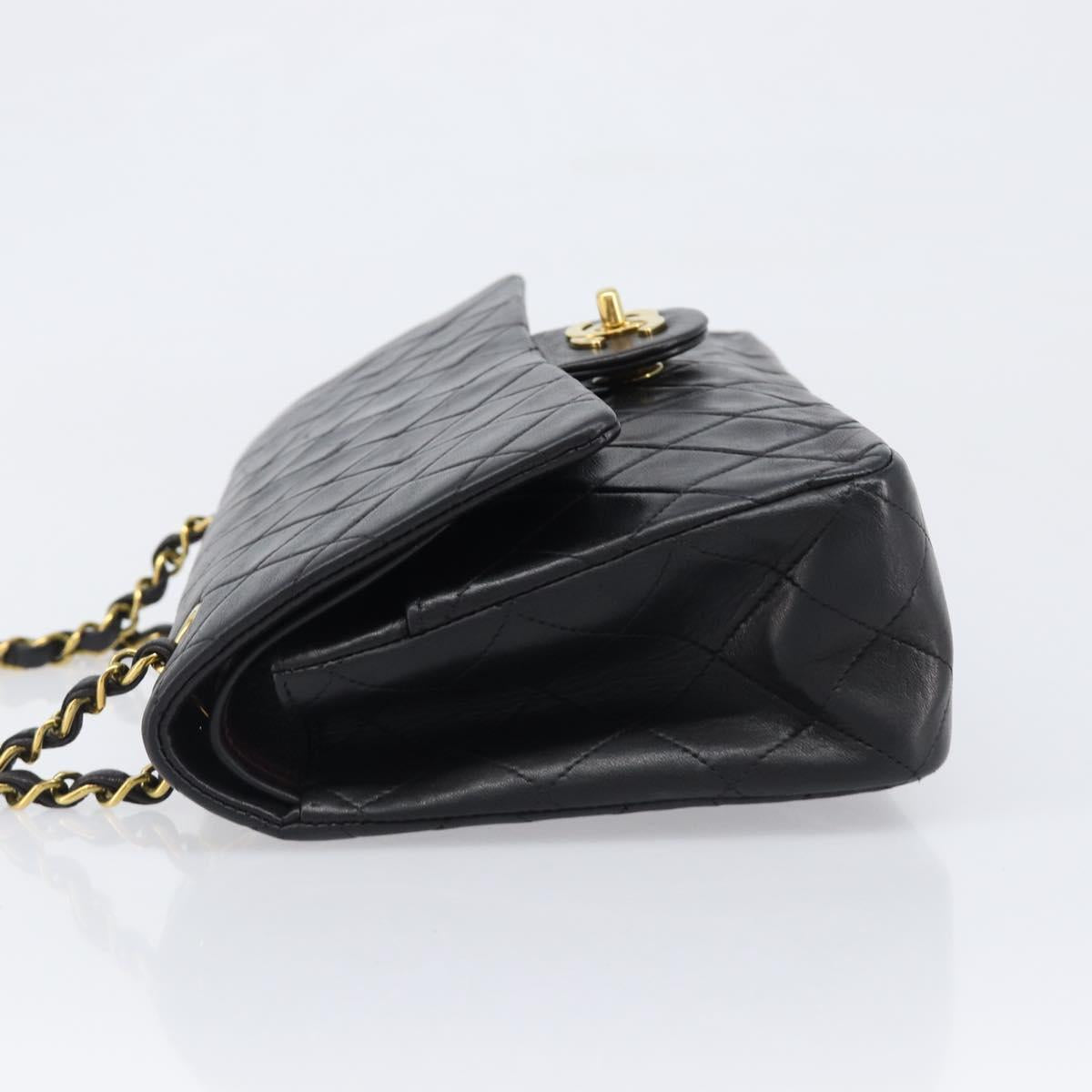 CHANEL Chain Matelasse 25 Shoulder Bag Lamb Skin Black Gold CC Auth 200542SAM