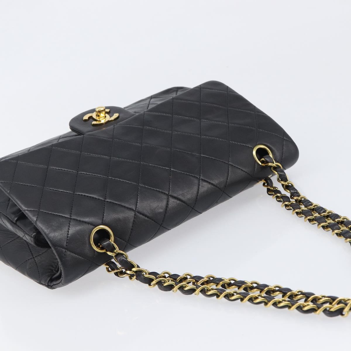 CHANEL Chain Matelasse 25 Shoulder Bag Lamb Skin Black Gold CC Auth 200542SAM