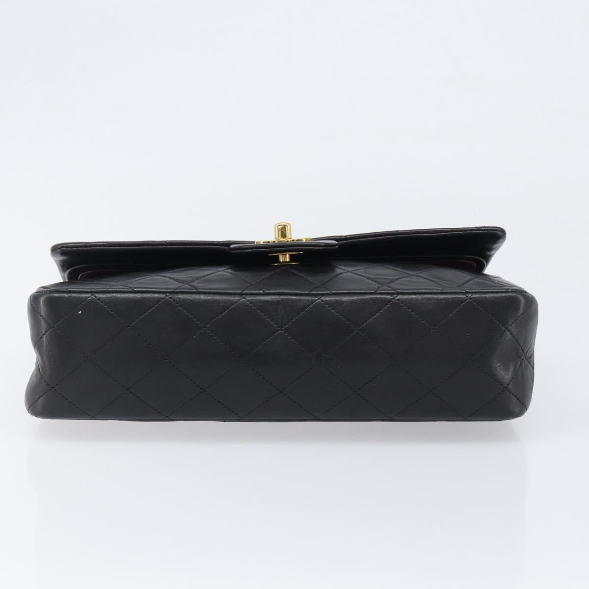 CHANEL Chain Matelasse 25 Shoulder Bag Lamb Skin Black Gold CC Auth 200542SAM