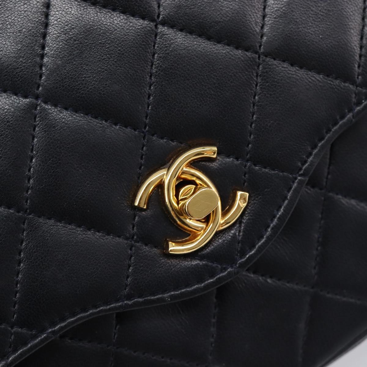 CHANEL Matelasse Chain Shoulder Bag Lamb Skin Black Gold CC Auth 200544V