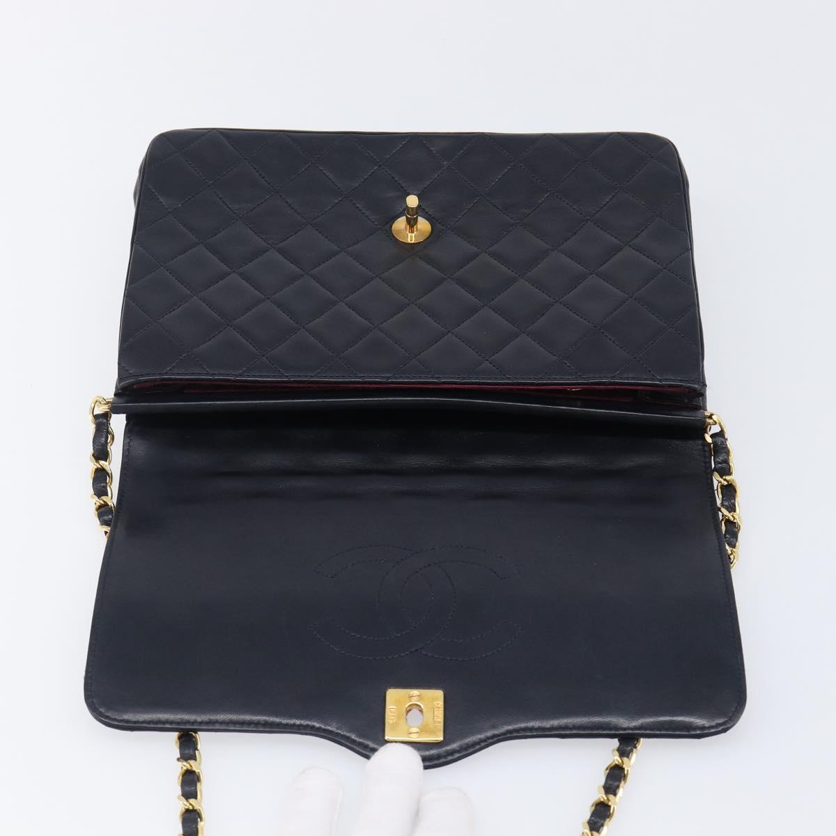 CHANEL Matelasse Chain Shoulder Bag Lamb Skin Black Gold CC Auth 200544V