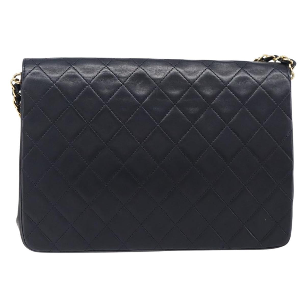 CHANEL Matelasse Chain Shoulder Bag Lamb Skin Black Gold CC Auth 200544V