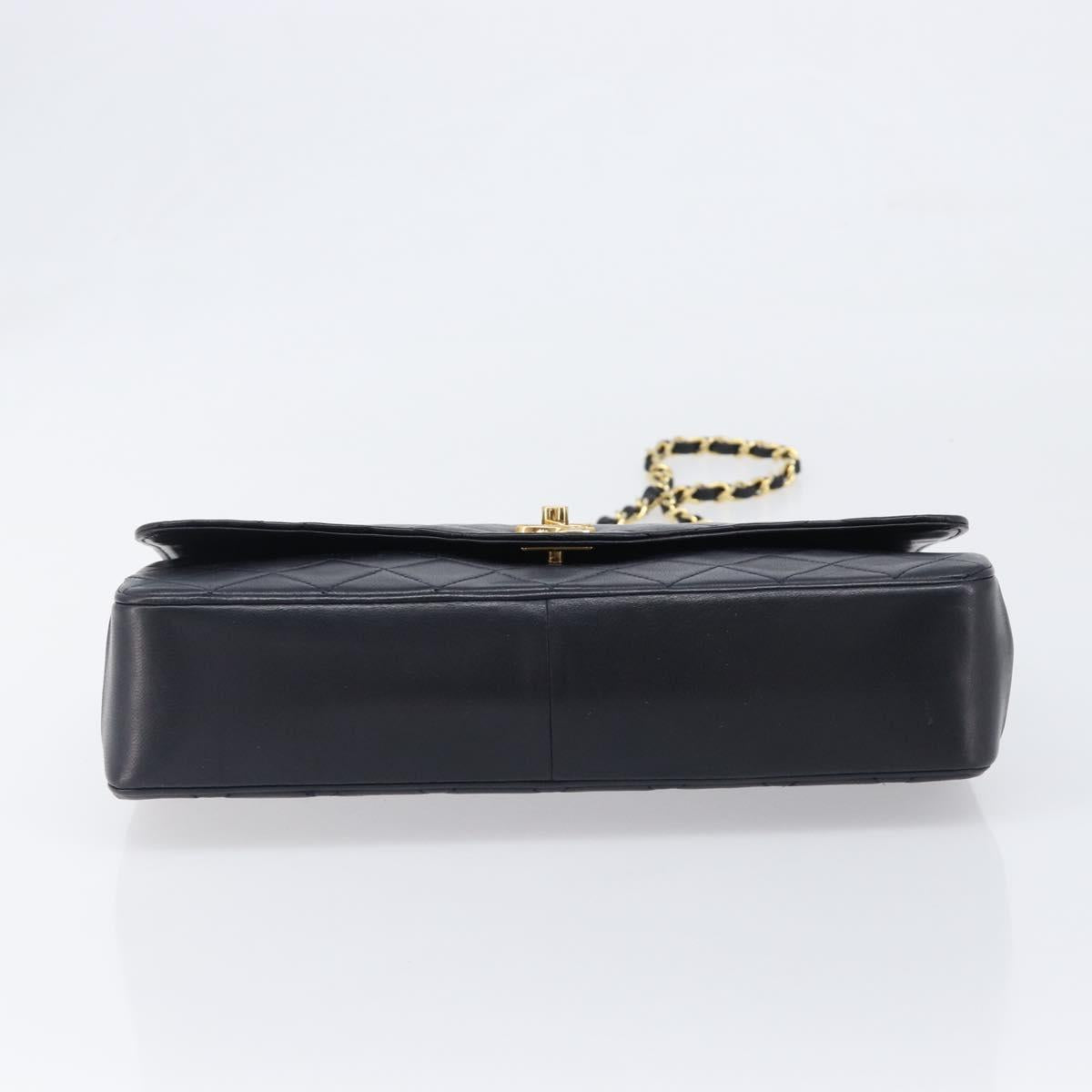 CHANEL Matelasse Chain Shoulder Bag Lamb Skin Black Gold CC Auth 200544V