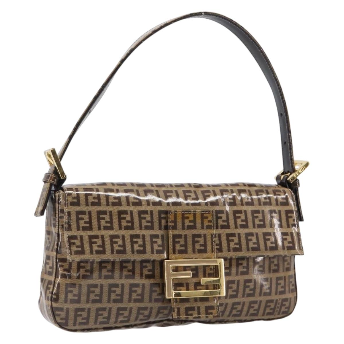 FENDI Zucchino Canvas Mamma Baguette Bag Coated Canvas Beige Gold Auth 200545V