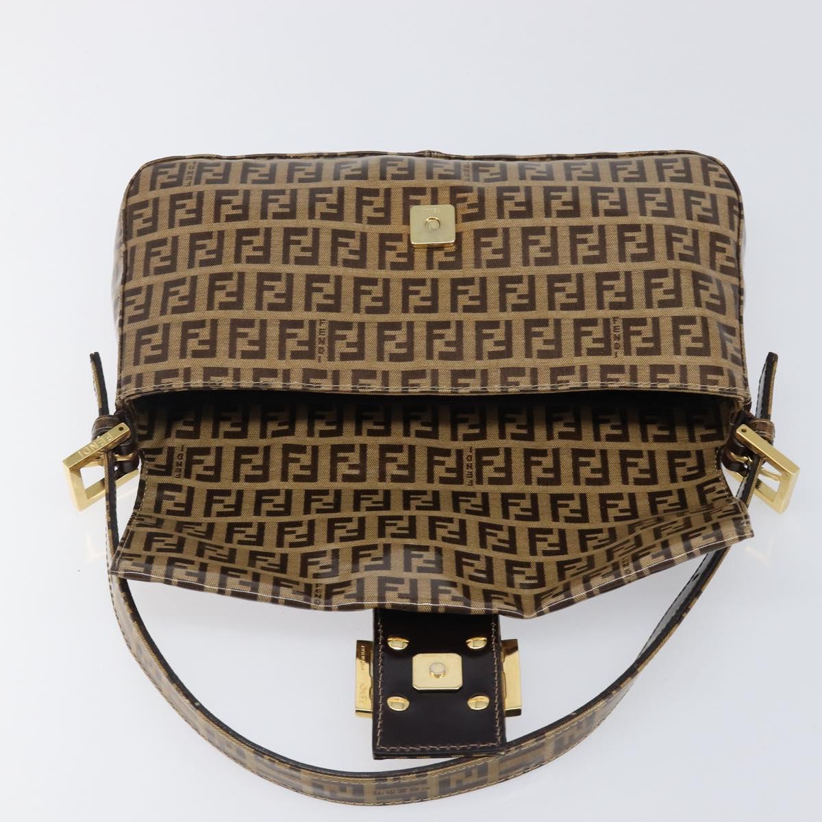 FENDI Zucchino Canvas Mamma Baguette Bag Coated Canvas Beige Gold Auth 200545V