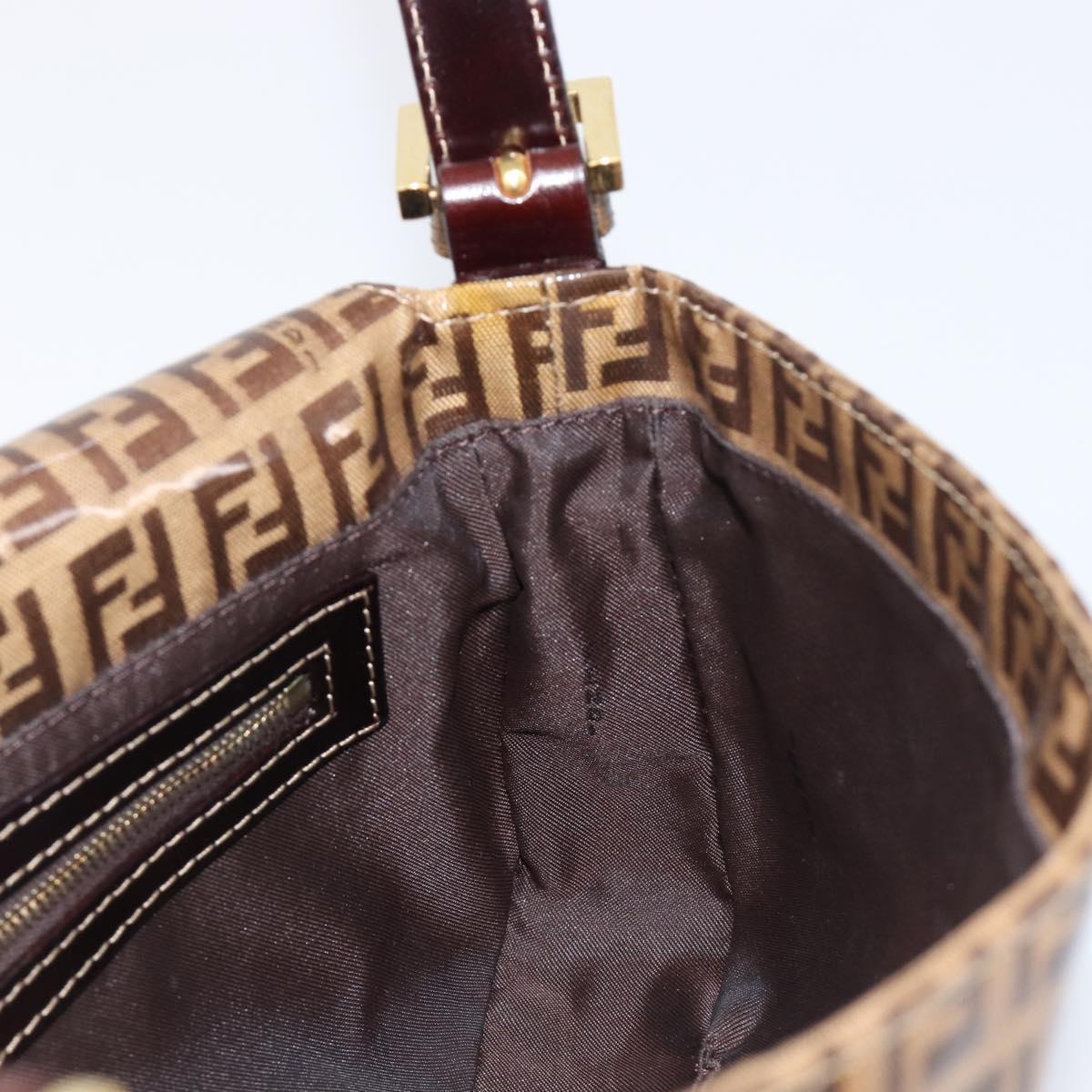FENDI Zucchino Canvas Mamma Baguette Bag Coated Canvas Beige Gold Auth 200545V