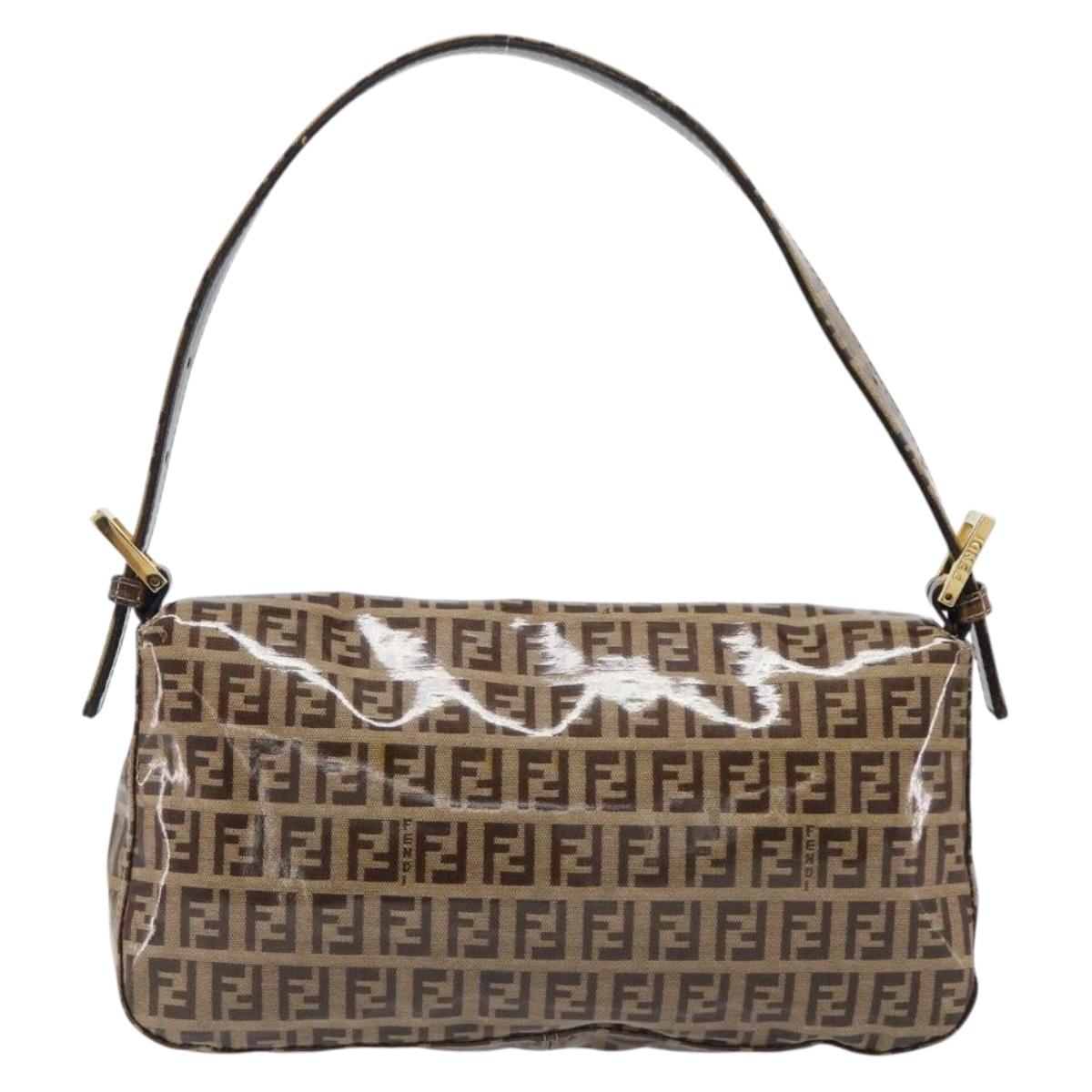 FENDI Zucchino Canvas Mamma Baguette Bag Coated Canvas Beige Gold Auth 200545V