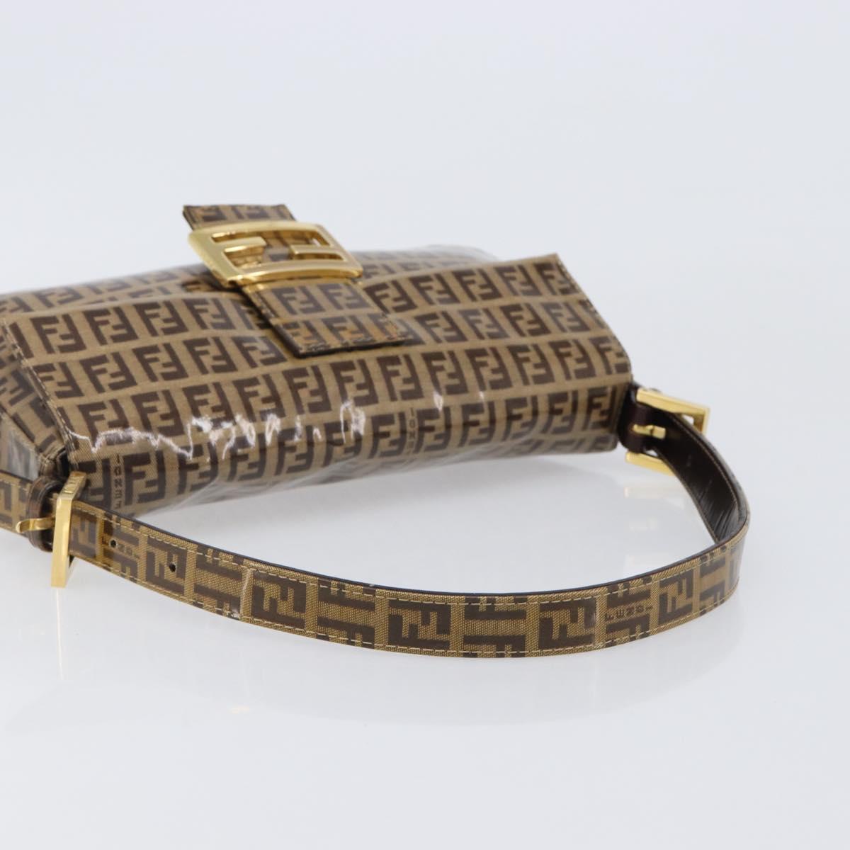 FENDI Zucchino Canvas Mamma Baguette Bag Coated Canvas Beige Gold Auth 200545V
