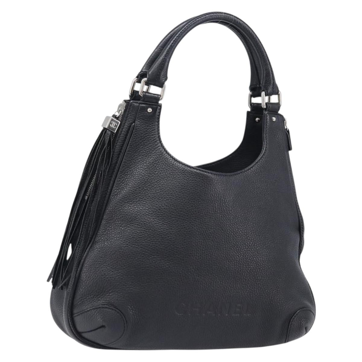 CHANEL Shoulder Bag Leather Black Silver CC Auth 200547A