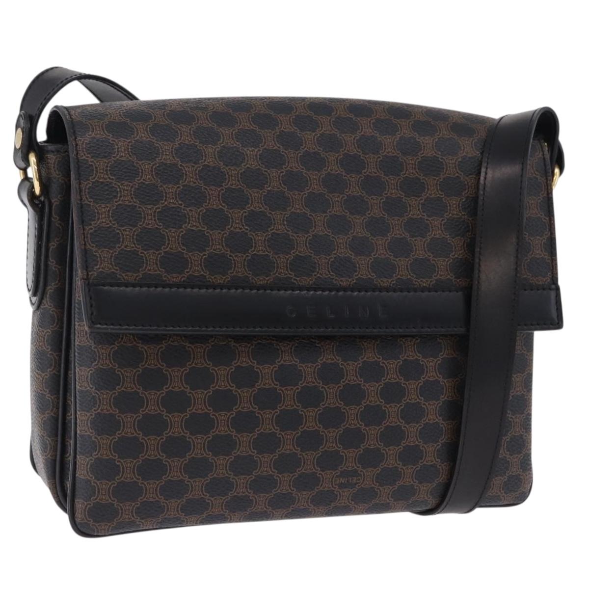 CELINE Macadam Canvas Shoulder Bag PVC Leather Black Gold Auth 200548V