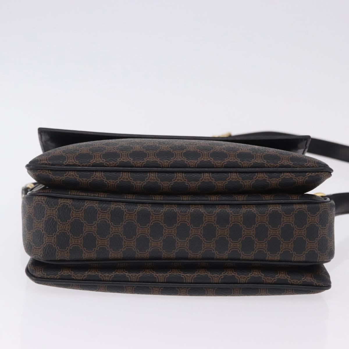 CELINE Macadam Canvas Shoulder Bag PVC Leather Black Gold Auth 200548V