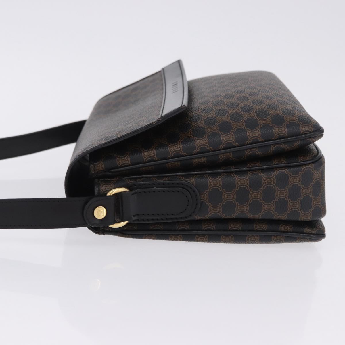 CELINE Macadam Canvas Shoulder Bag PVC Leather Black Gold Auth 200548V