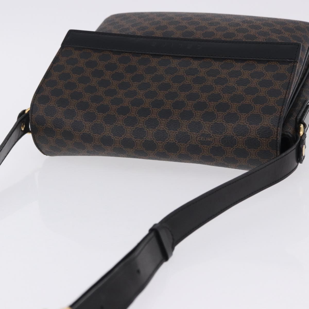CELINE Macadam Canvas Shoulder Bag PVC Leather Black Gold Auth 200548V