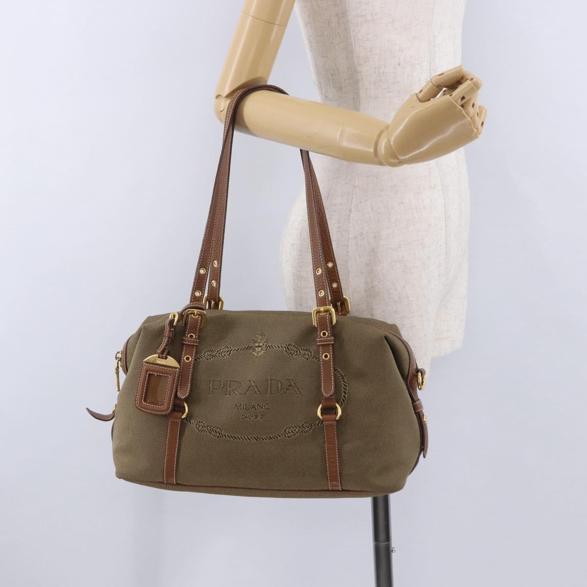 PRADA Tote Bag Canvas Jacquard Beige Gold Auth 200549M