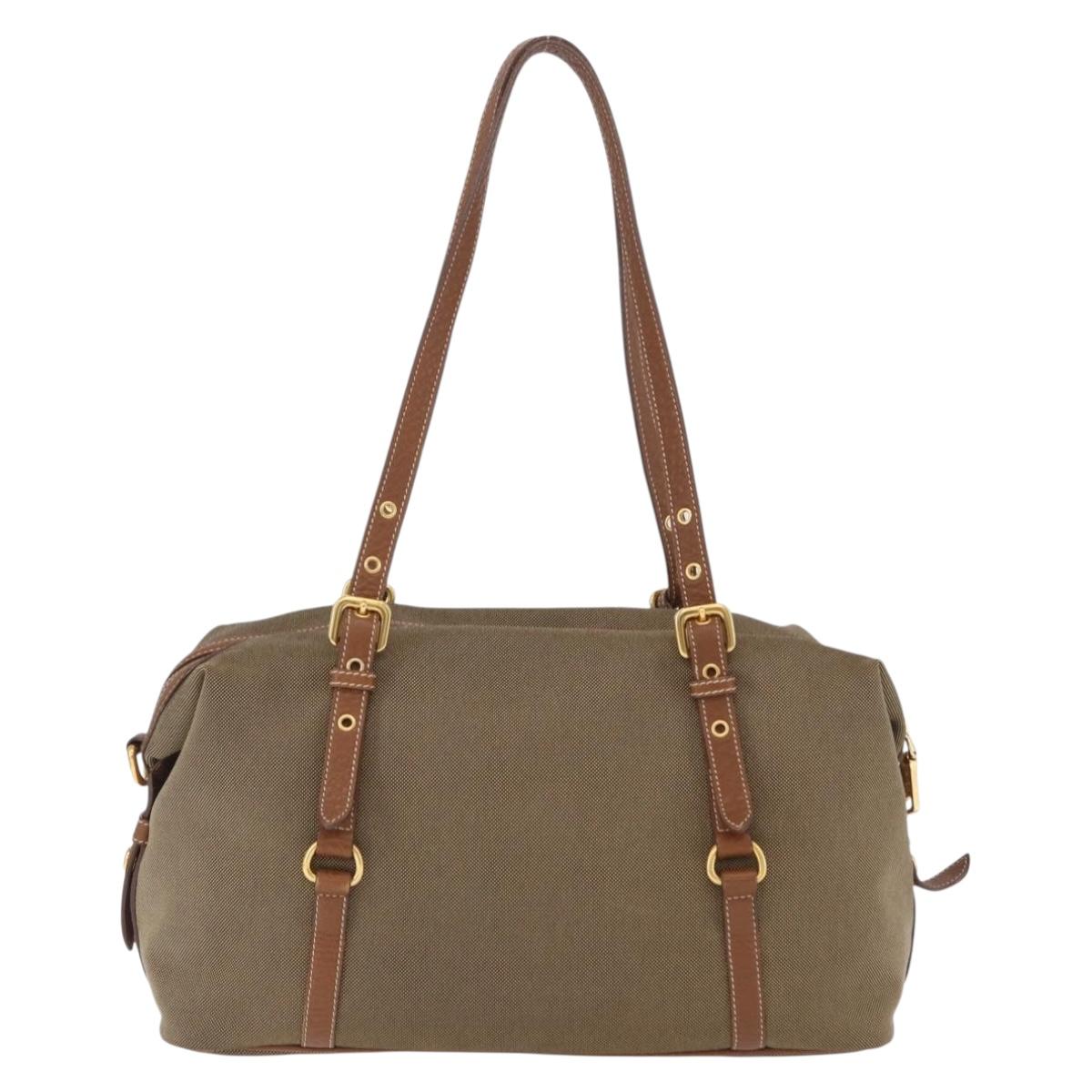 PRADA Tote Bag Canvas Jacquard Beige Gold Auth 200549M