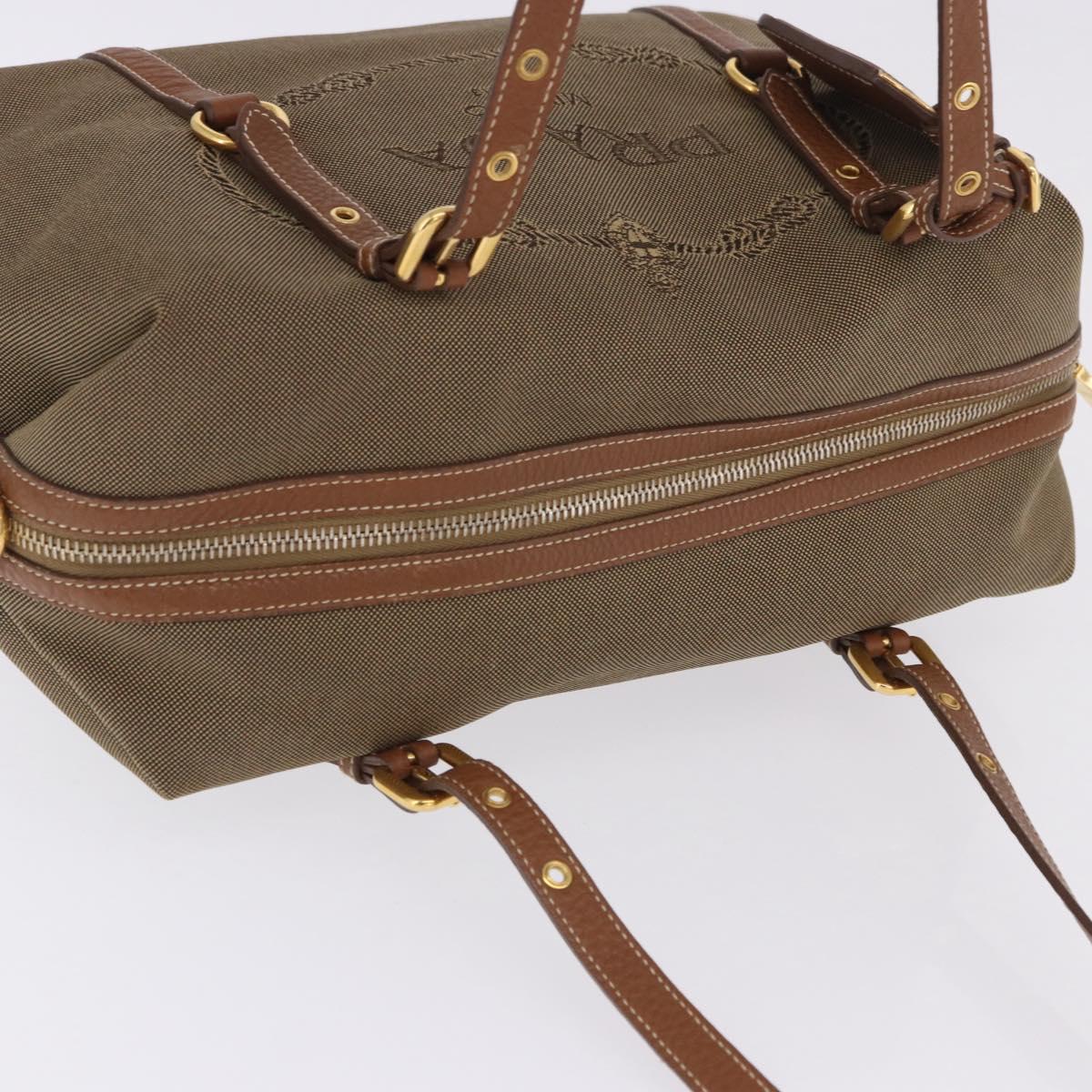 PRADA Tote Bag Canvas Jacquard Beige Gold Auth 200549M
