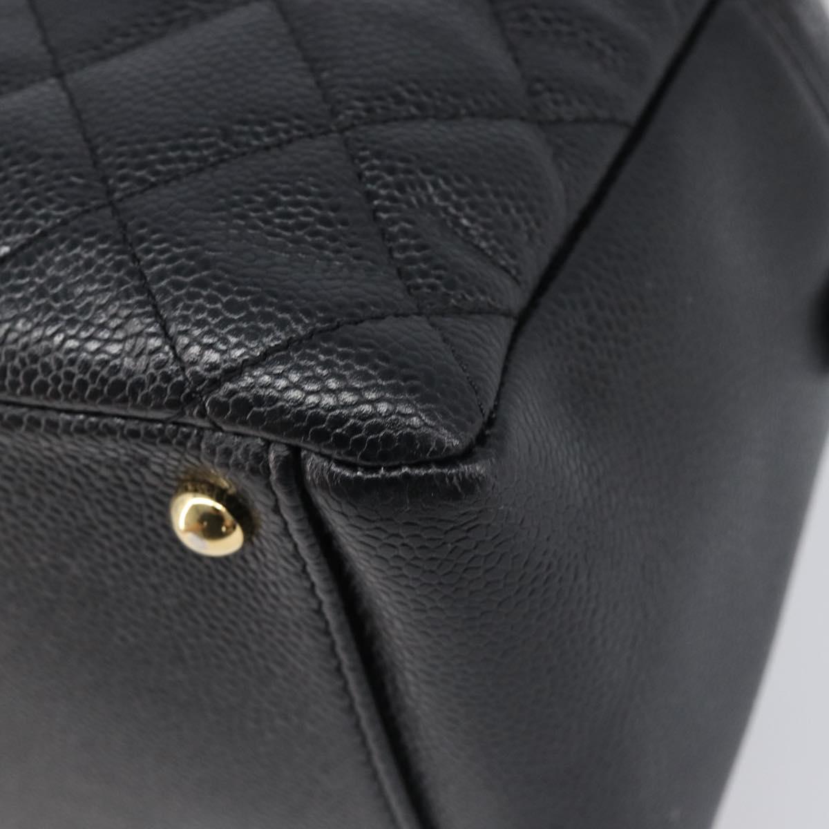 CHANEL Chain Matelasse Shoulder Bag Caviar Skin Black Gold CC Auth 200552M