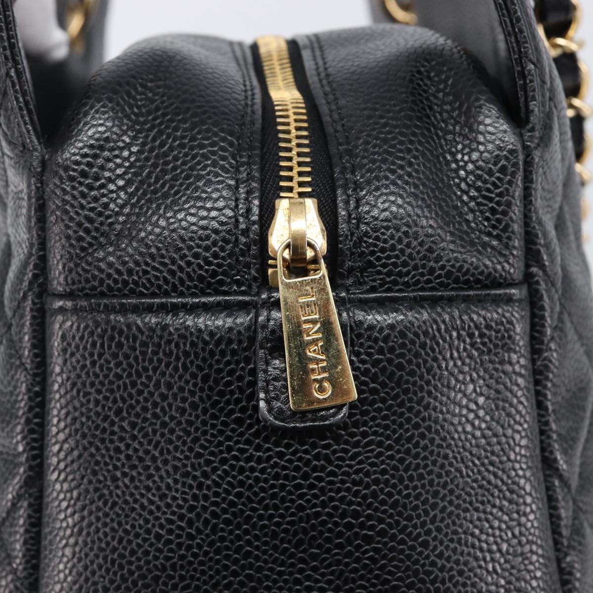 CHANEL Chain Matelasse Shoulder Bag Caviar Skin Black Gold CC Auth 200552M