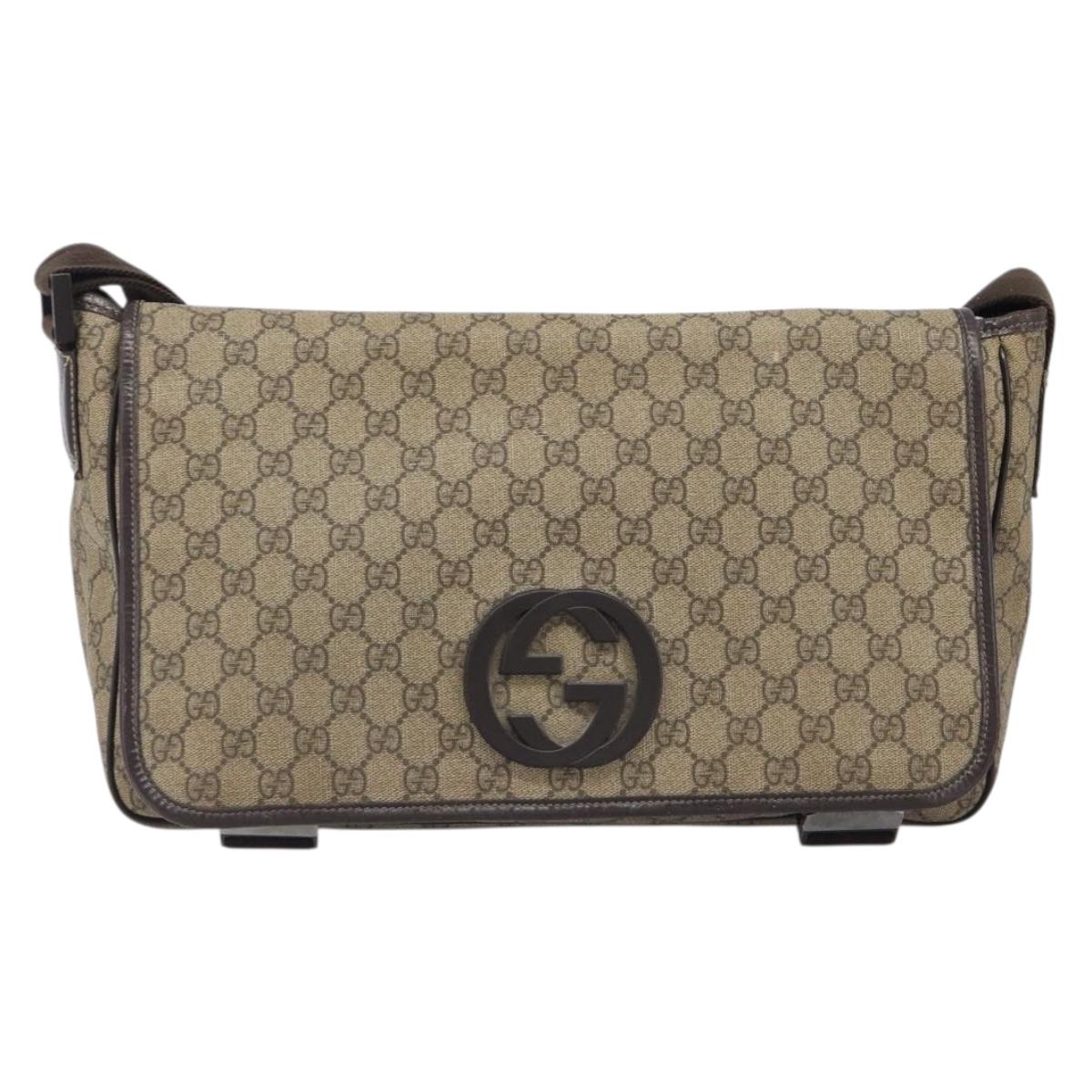 GUCCI GG Supreme Shoulder Bag PVC Beige Silver 223661 Auth 200553