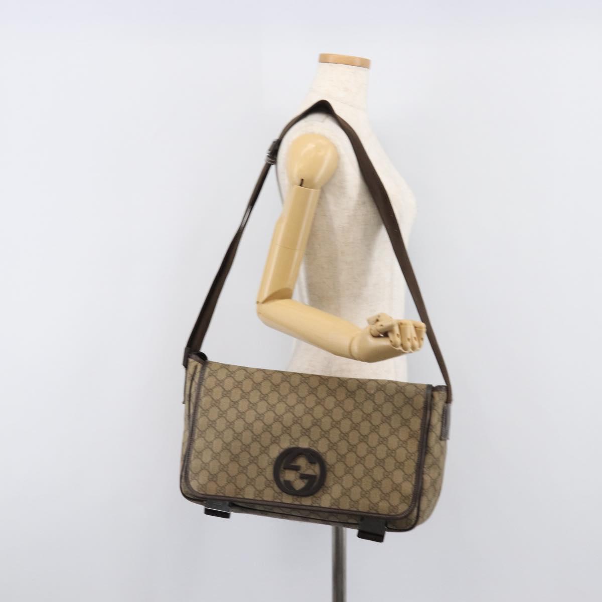 GUCCI GG Supreme Shoulder Bag PVC Beige Silver 223661 Auth 200553
