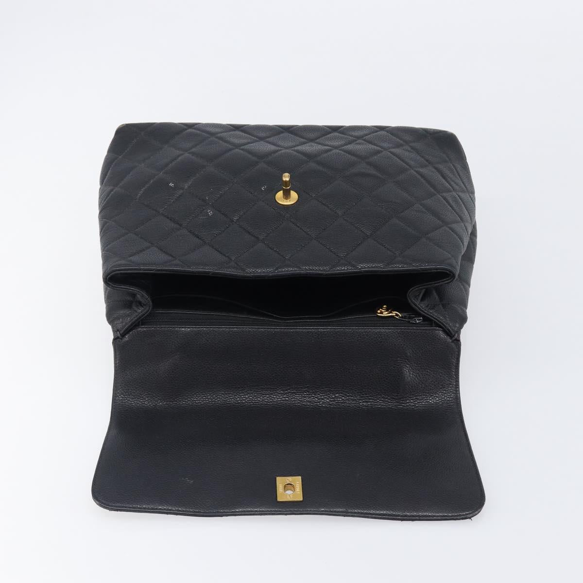 CHANEL Matelasse Hand Bag Caviar Skin Black Gold CC Auth 200555