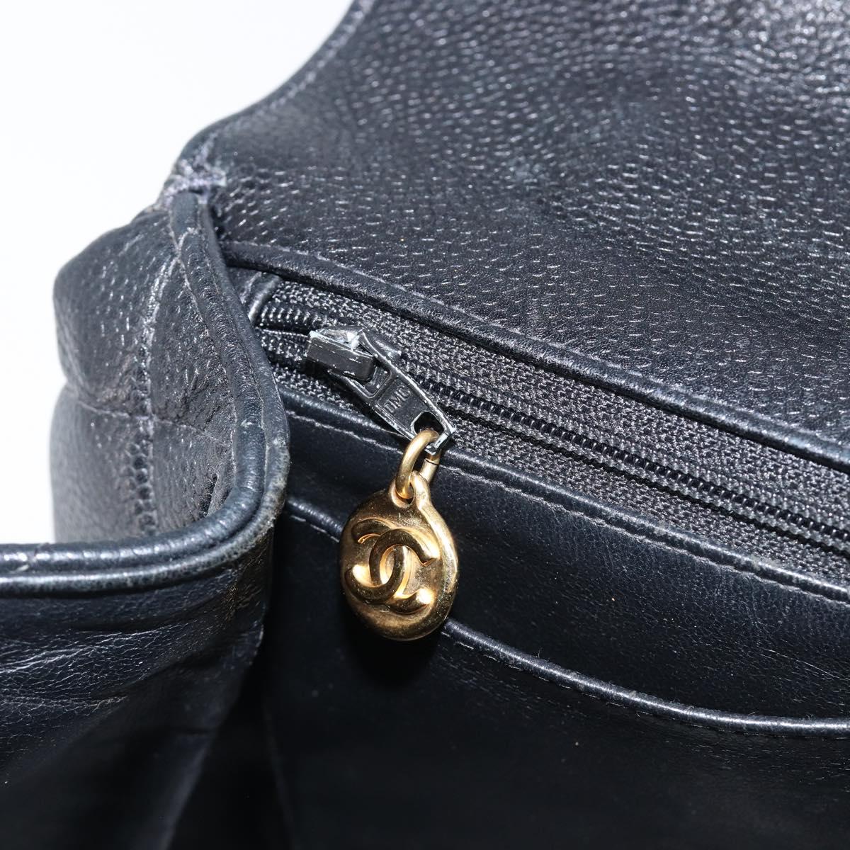 CHANEL Matelasse Hand Bag Caviar Skin Black Gold CC Auth 200555