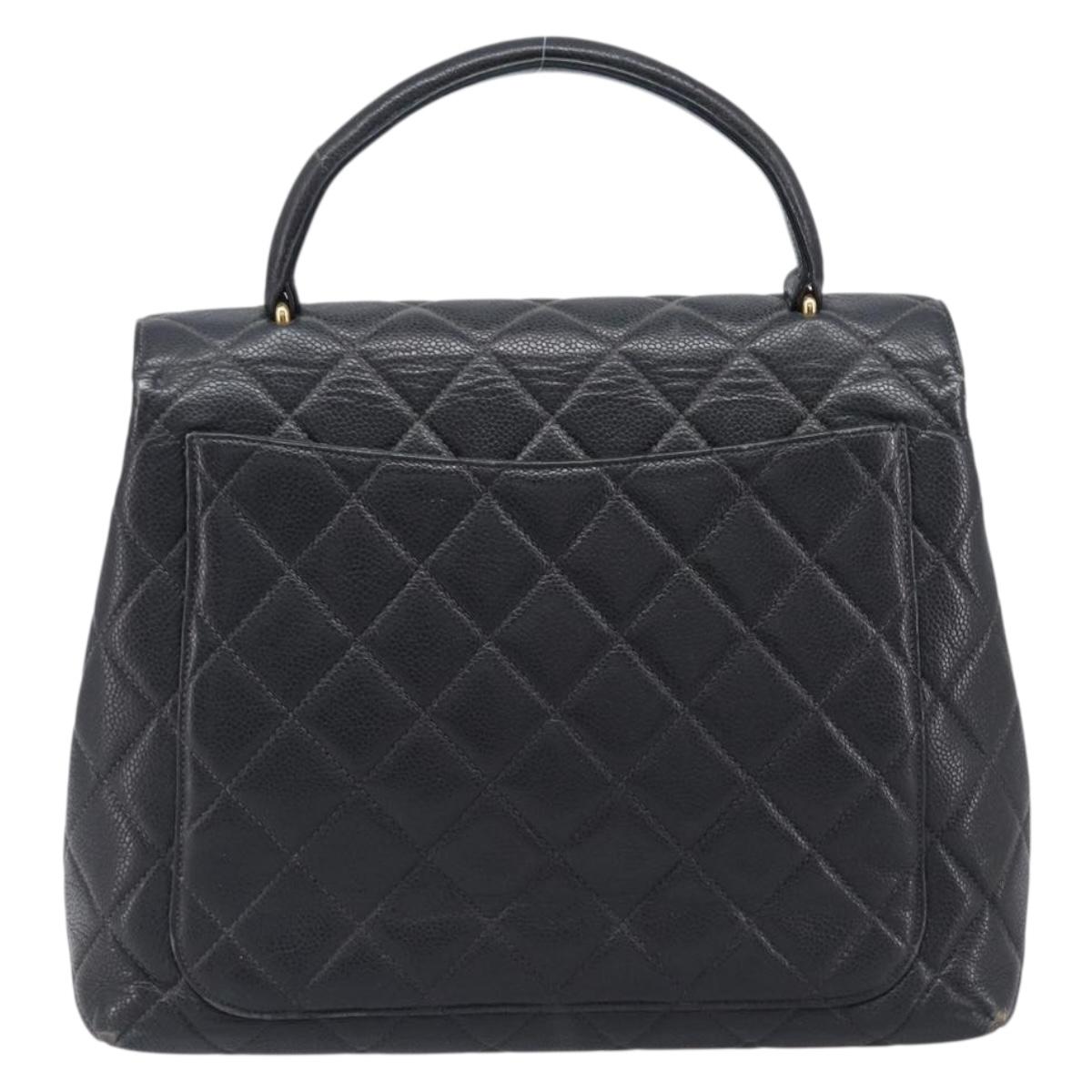 CHANEL Matelasse Hand Bag Caviar Skin Black Gold CC Auth 200555