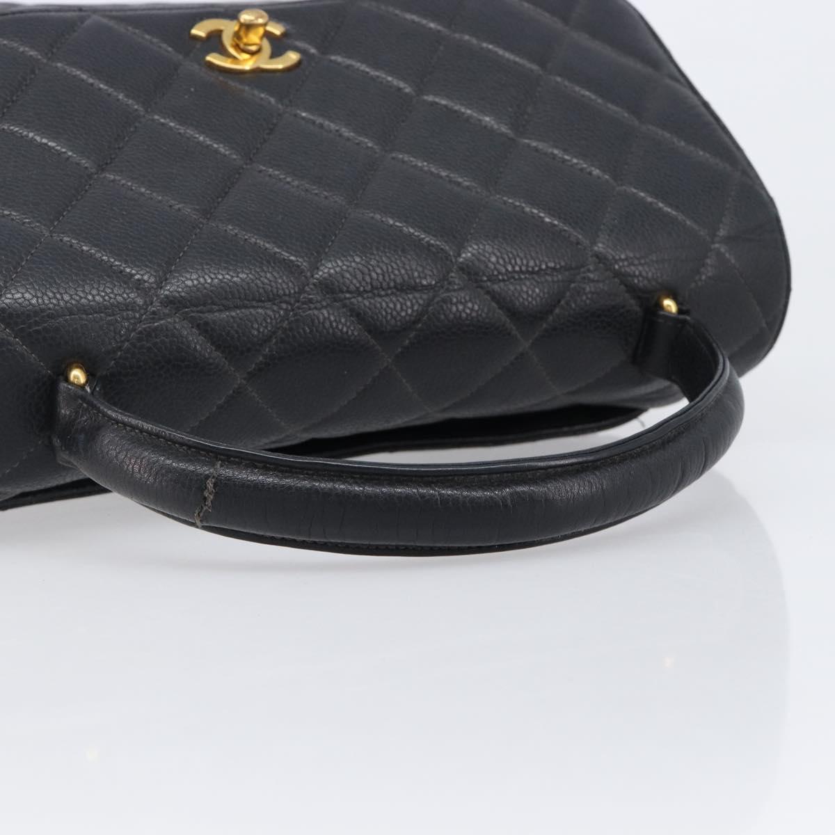 CHANEL Matelasse Hand Bag Caviar Skin Black Gold CC Auth 200555