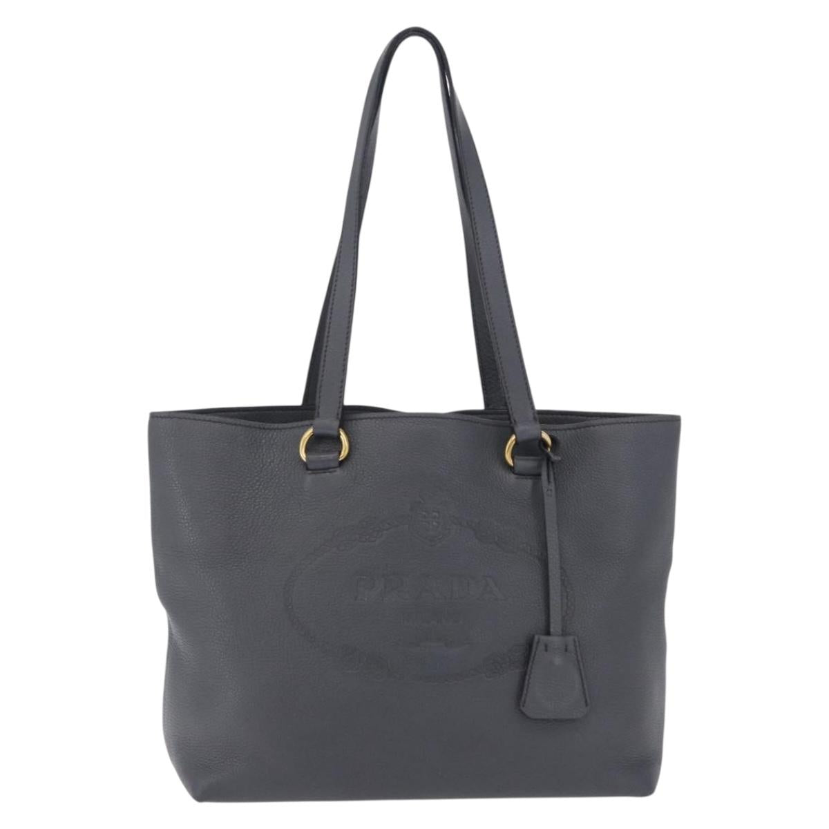 PRADA Tote Bag Vittero Dino Leather Gray Gold Auth 200556A