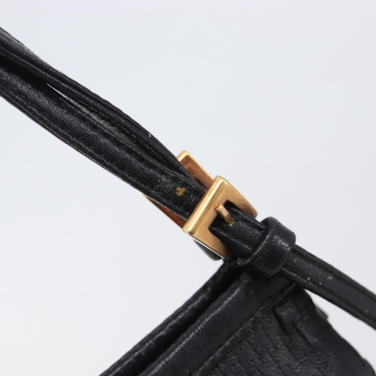 PRADA Hand Bag Leather Black Gold Auth 200561V