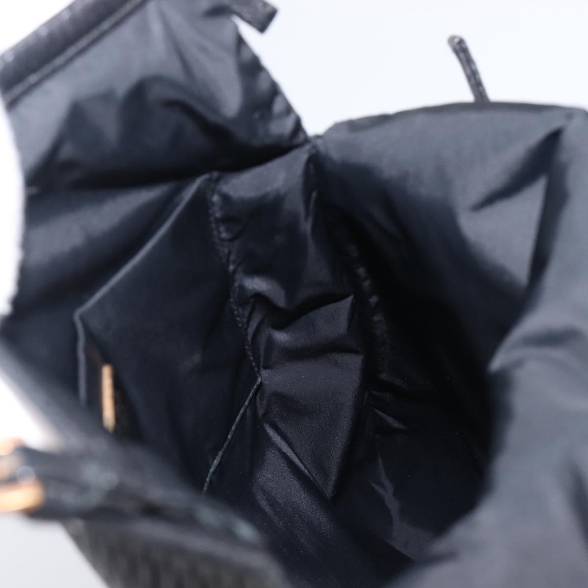 PRADA Hand Bag Leather Black Gold Auth 200561V