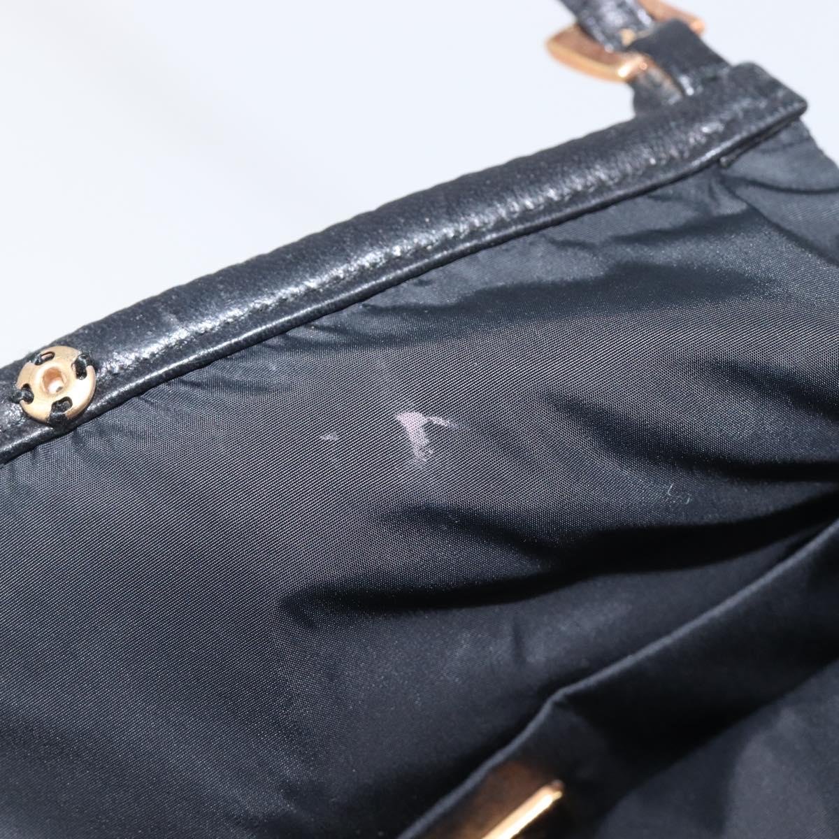 PRADA Hand Bag Leather Black Gold Auth 200561V