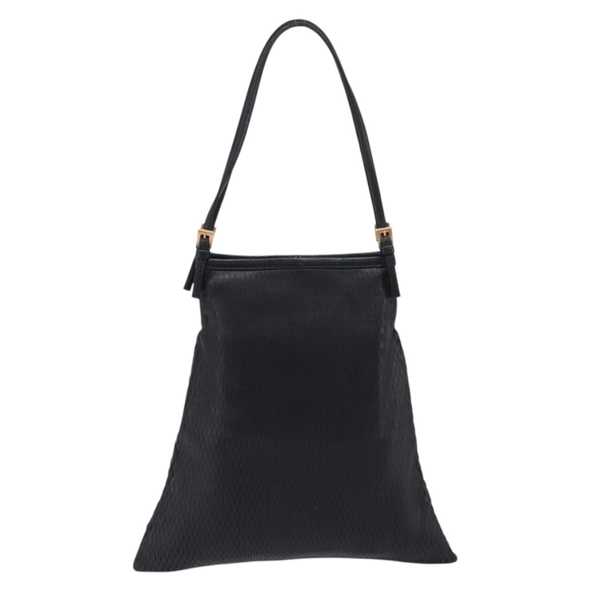 PRADA Hand Bag Leather Black Gold Auth 200561V