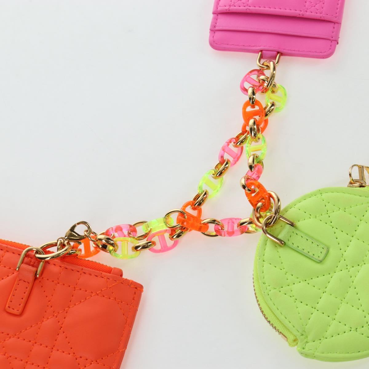Christian Dior Canage Caro Trio Pouch Lamb Skin Multicolor Gold Auth 200565M