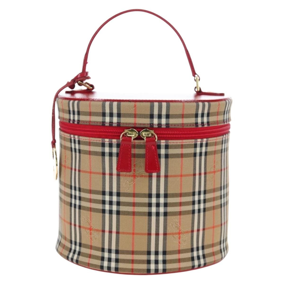 Burberrys Nova Check Vanity Hand Bag Canvas Beige Gold Auth 200575V