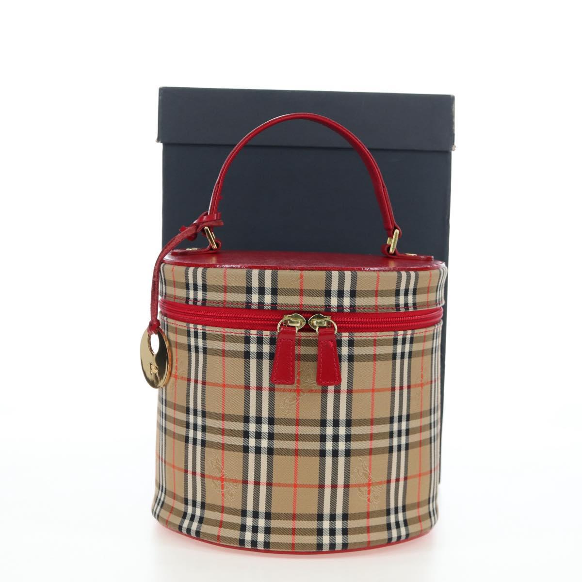 Burberrys Nova Check Vanity Hand Bag Canvas Beige Gold Auth 200575V