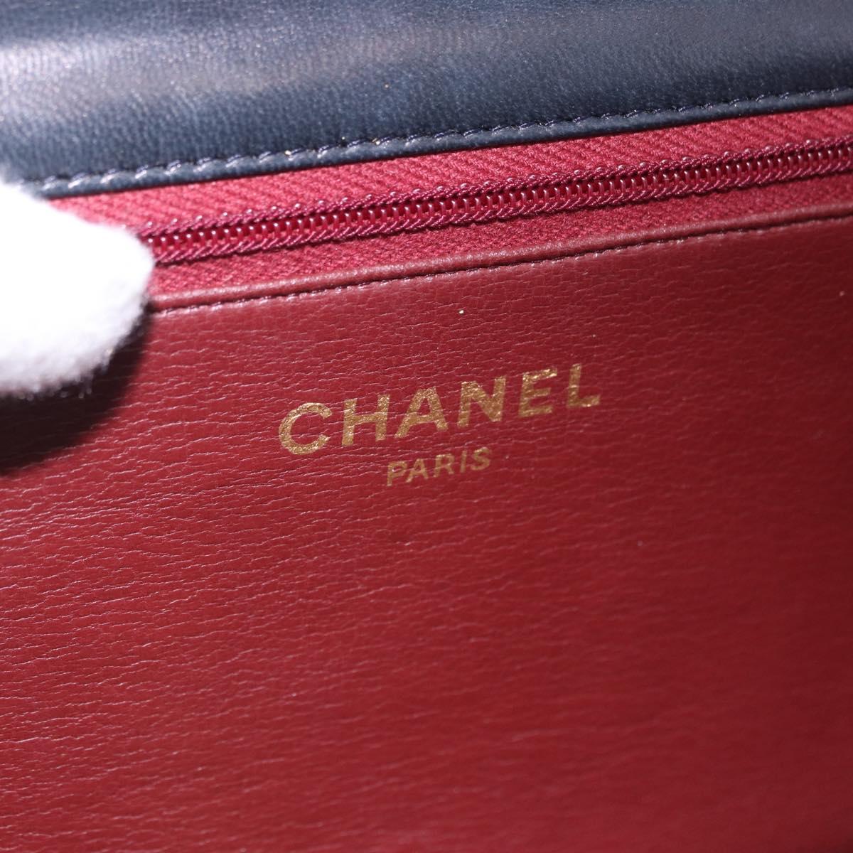 CHANEL Matelasse Chain Shoulder Bag Lamb Skin Navy Gold CC Auth 200577V