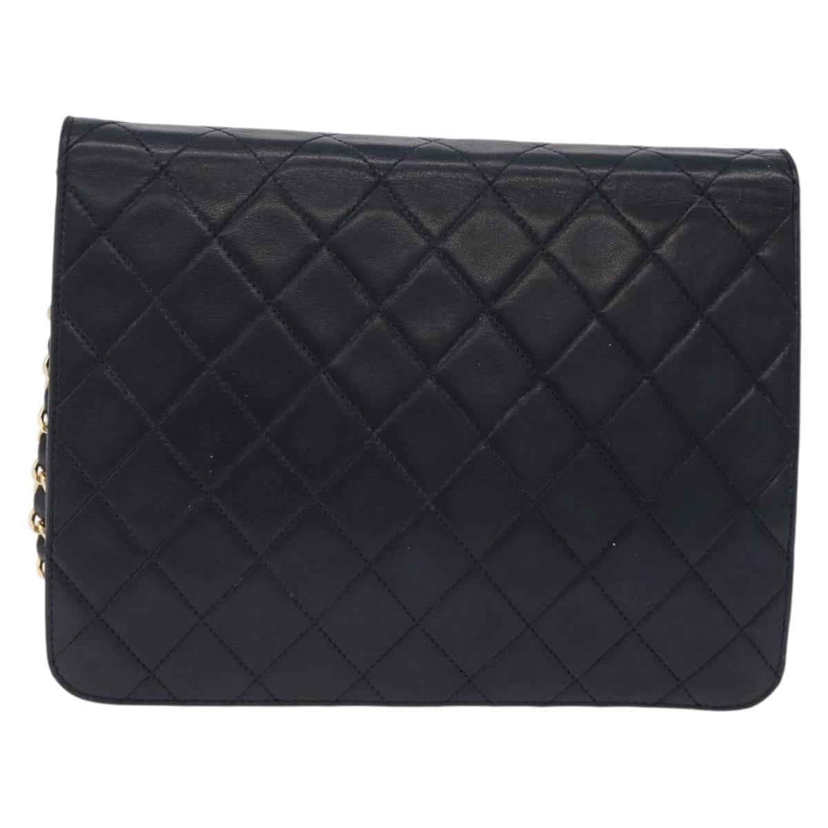 CHANEL Matelasse Chain Shoulder Bag Lamb Skin Navy Gold CC Auth 200577V