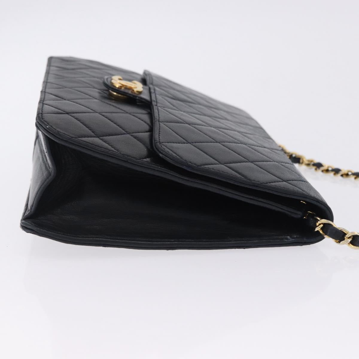 CHANEL Matelasse Chain Shoulder Bag Lamb Skin Navy Gold CC Auth 200577V