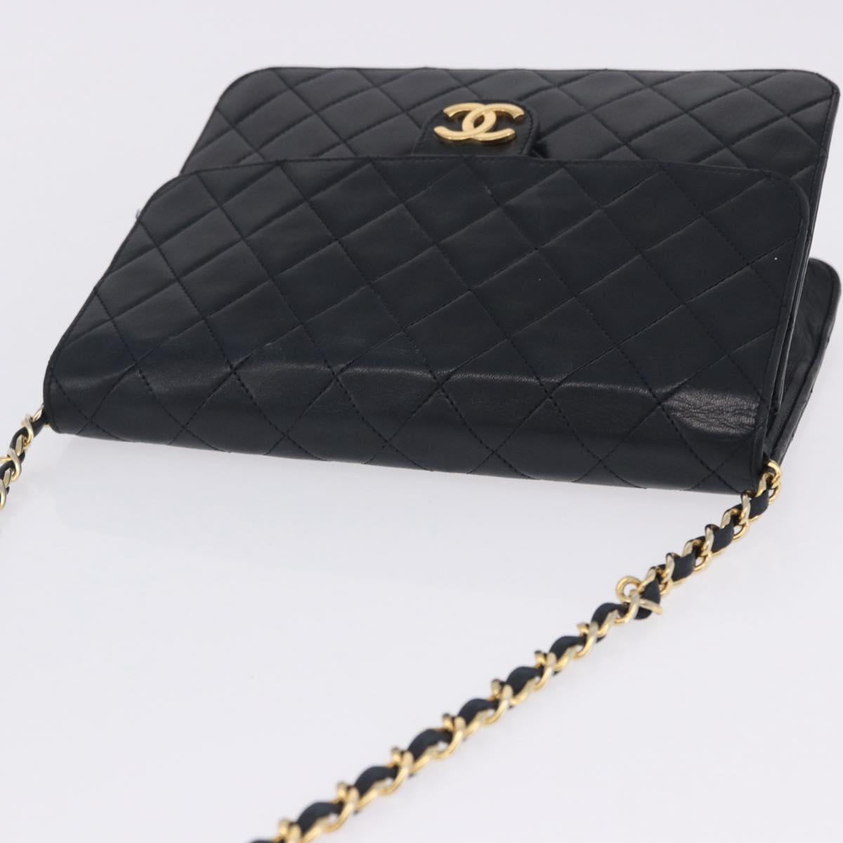 CHANEL Matelasse Chain Shoulder Bag Lamb Skin Navy Gold CC Auth 200577V