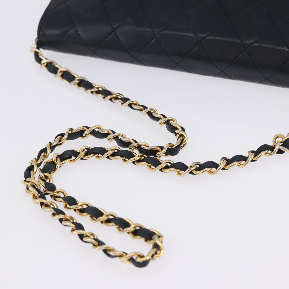 CHANEL Matelasse Chain Shoulder Bag Lamb Skin Navy Gold CC Auth 200577V