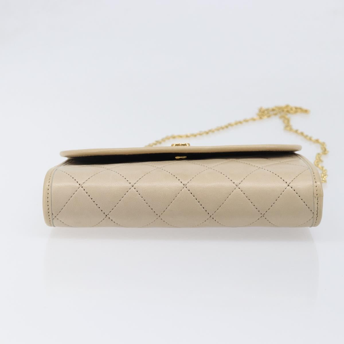 CHANEL Matelasse Chain Shoulder Bag Lamb Skin Beige Gold CC Auth 200578V