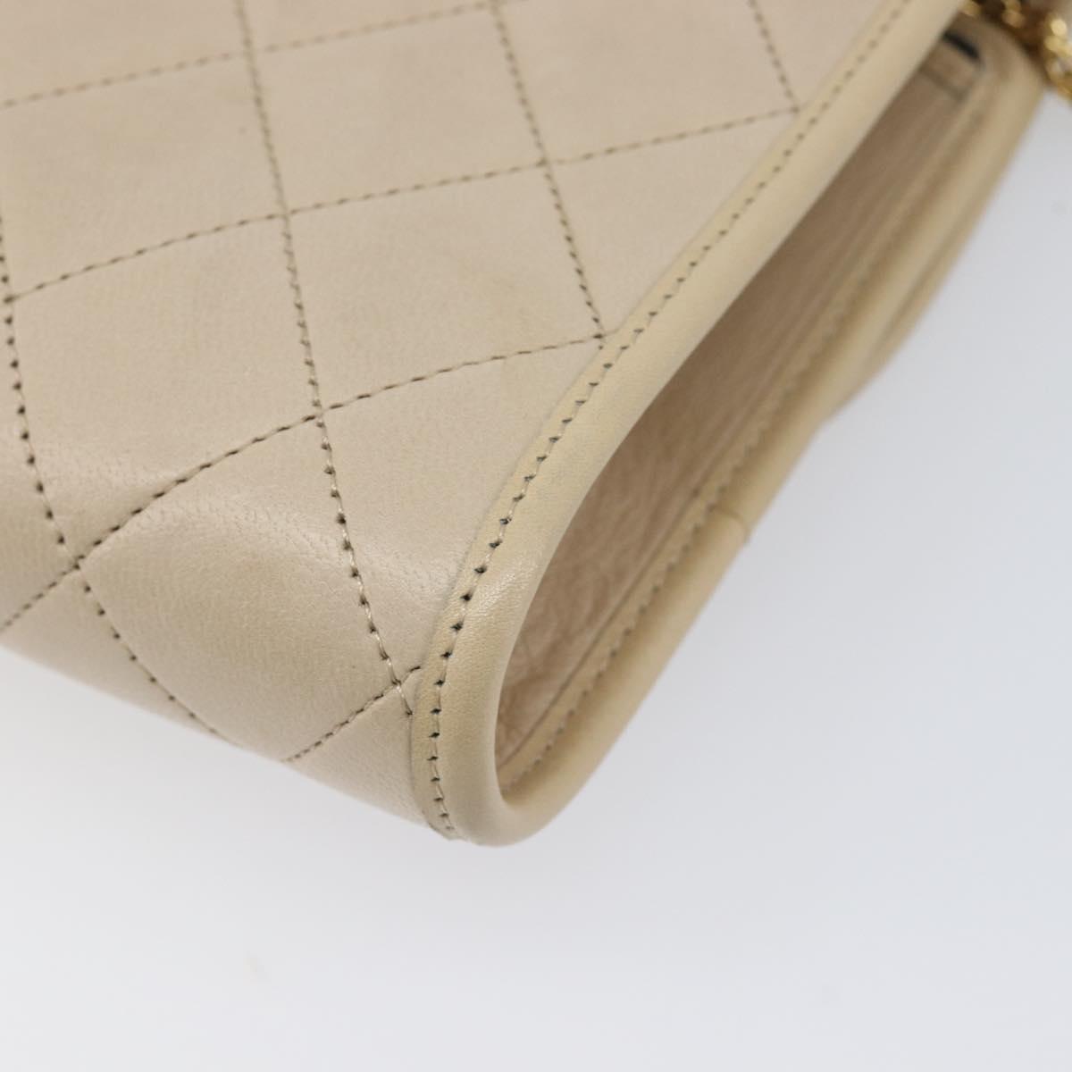 CHANEL Matelasse Chain Shoulder Bag Lamb Skin Beige Gold CC Auth 200578V
