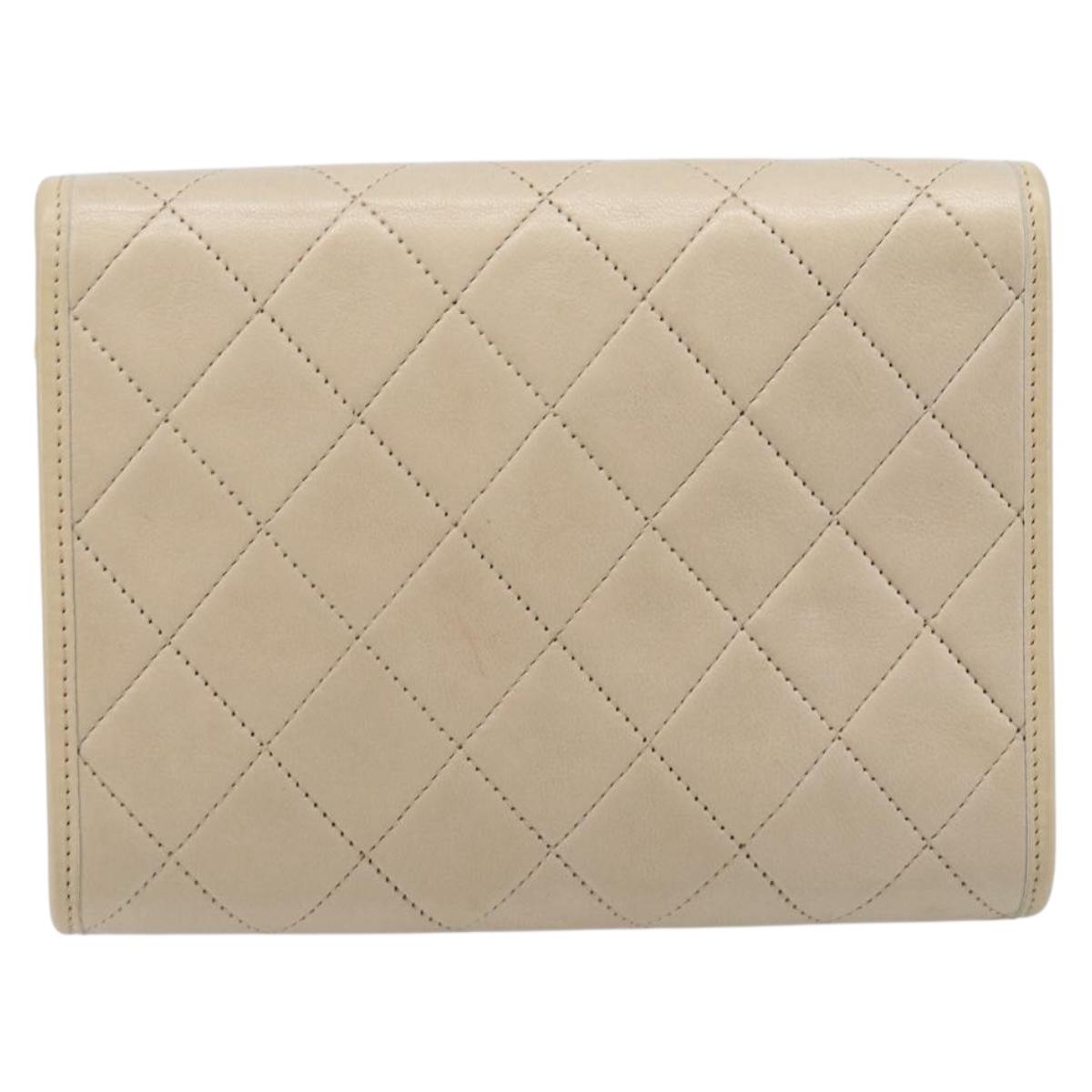 CHANEL Matelasse Chain Shoulder Bag Lamb Skin Beige Gold CC Auth 200578V