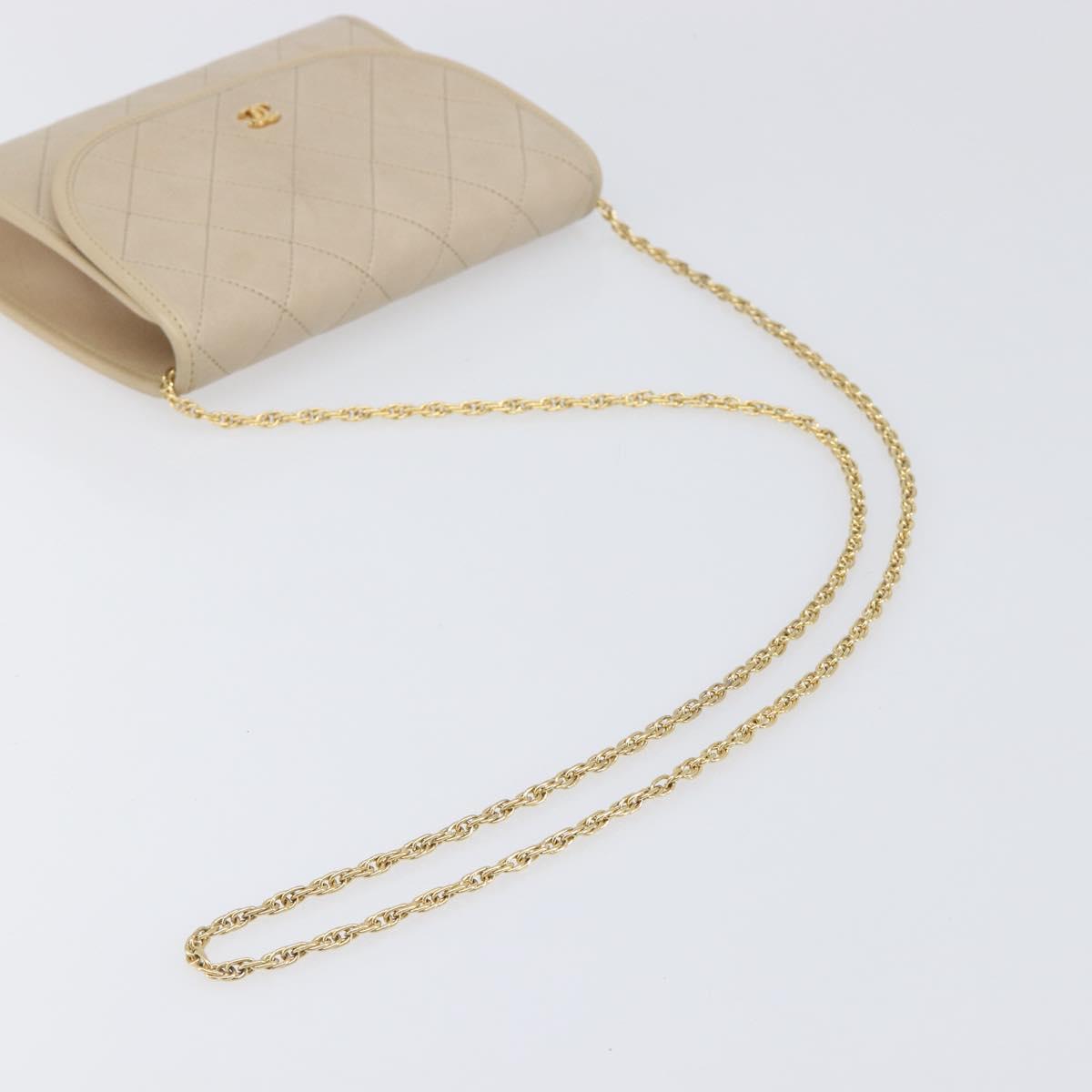 CHANEL Matelasse Chain Shoulder Bag Lamb Skin Beige Gold CC Auth 200578V