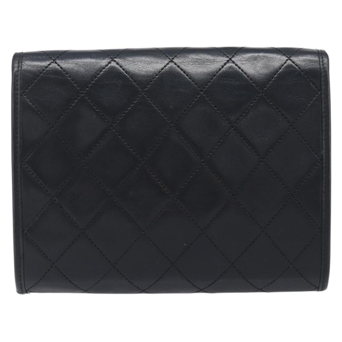 CHANEL Matelasse Chain Shoulder Bag Lamb Skin Black Gold CC Auth 200579V