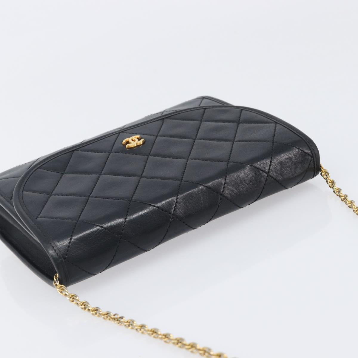 CHANEL Matelasse Chain Shoulder Bag Lamb Skin Black Gold CC Auth 200579V